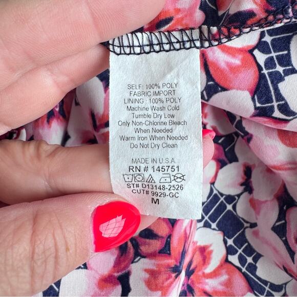 41 Hawthorn Kaziah Shirt Dress Cinch Waist Button Gingham Navy Pink Floral Large - Picture 8 of 10